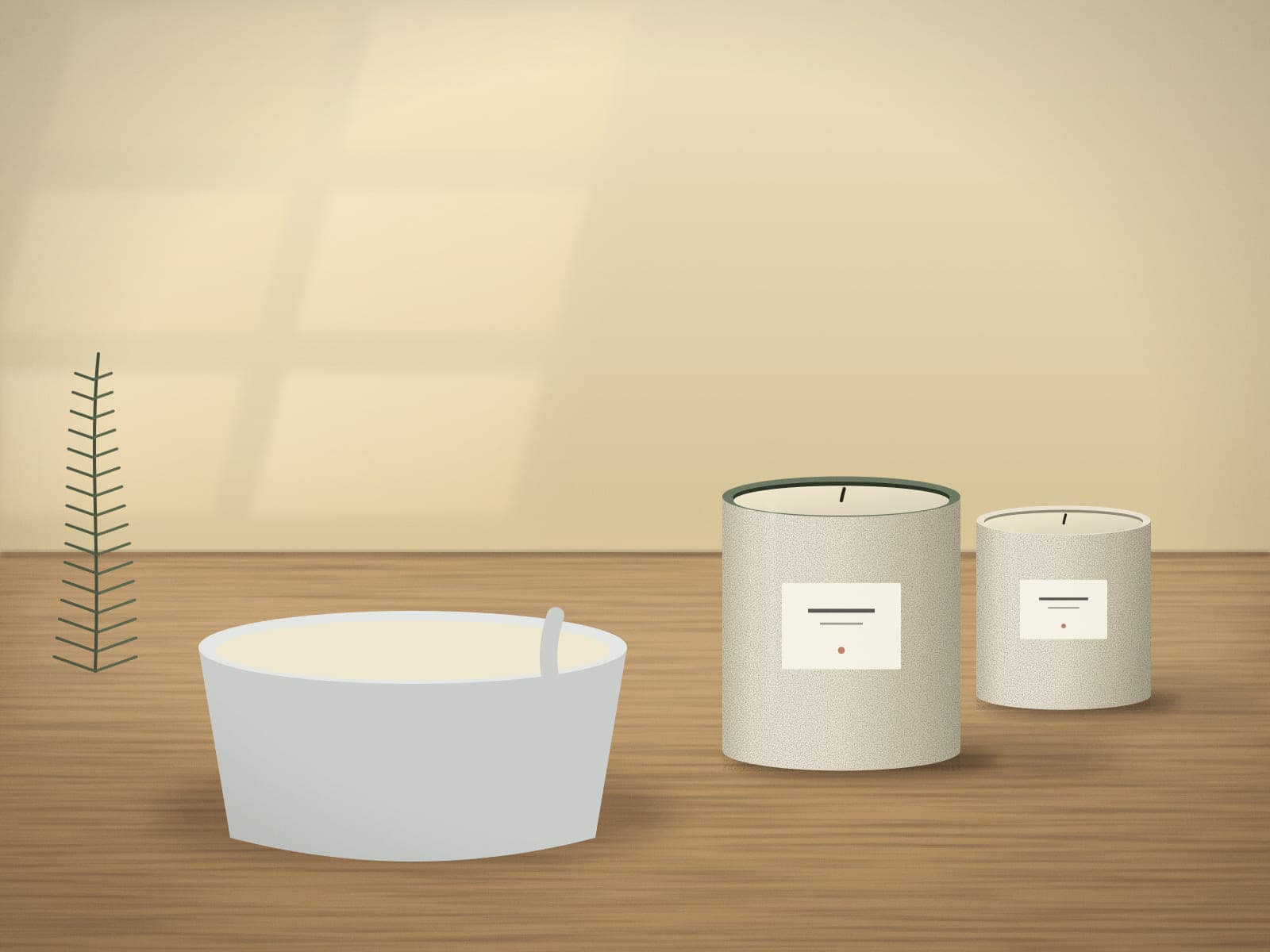 Hand-poured candles setting in ceramic vessels in the studio